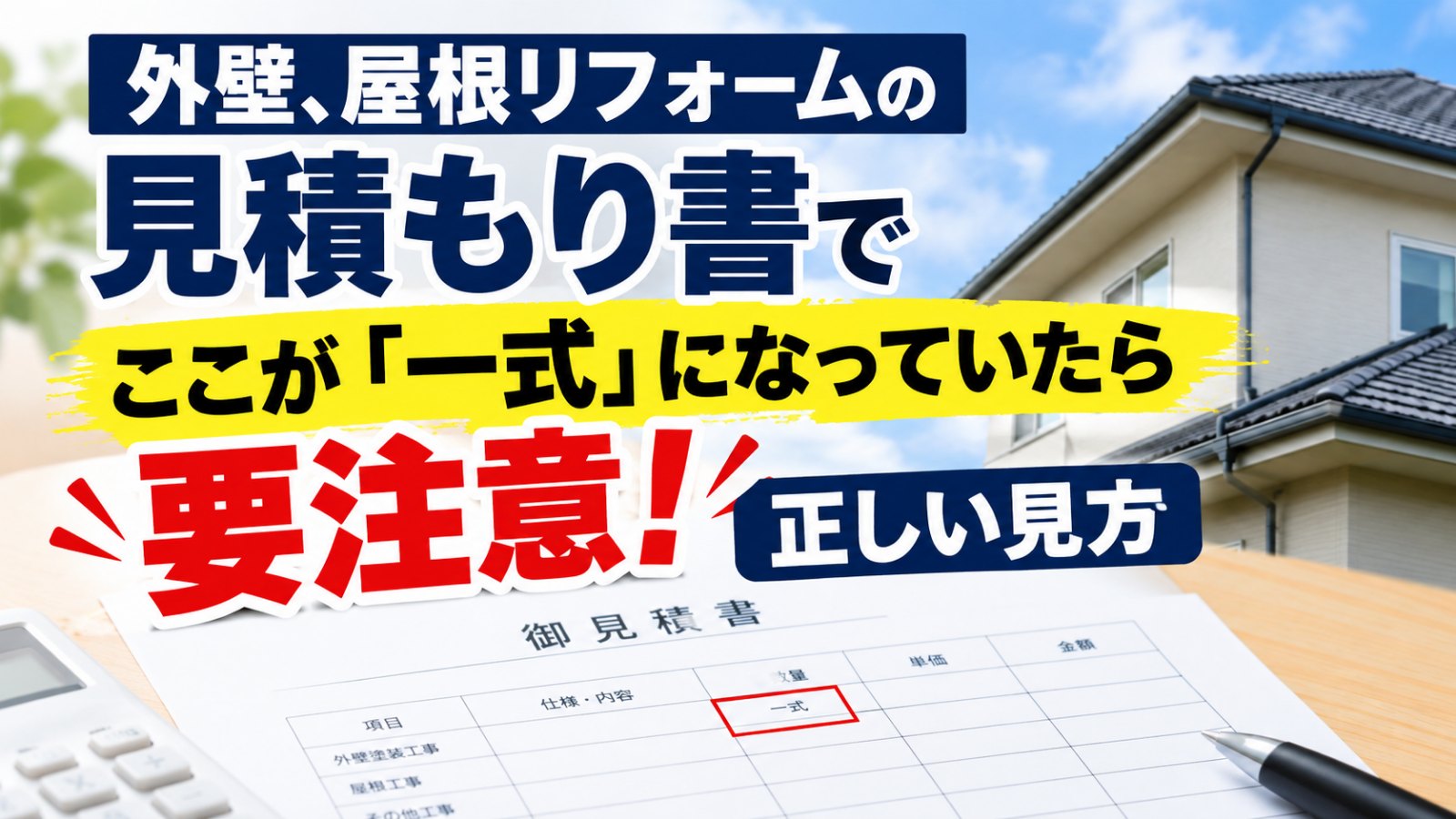 外壁、屋根リフォームの見積もり書でここが「一式」になっていたら要注意！正しい見方