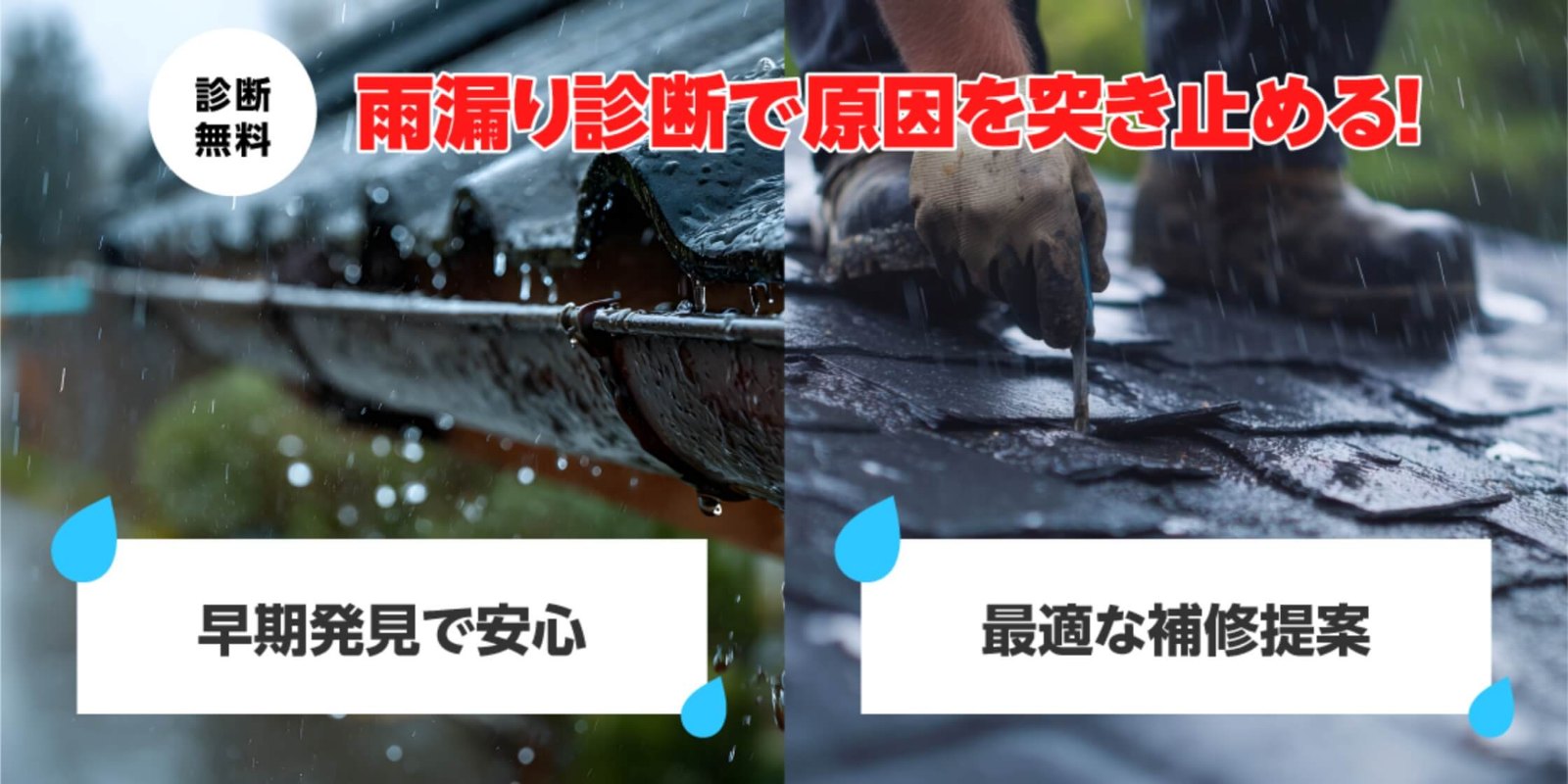 雨漏り診断のご案内バナー（雨漏りの原因を突き止める）